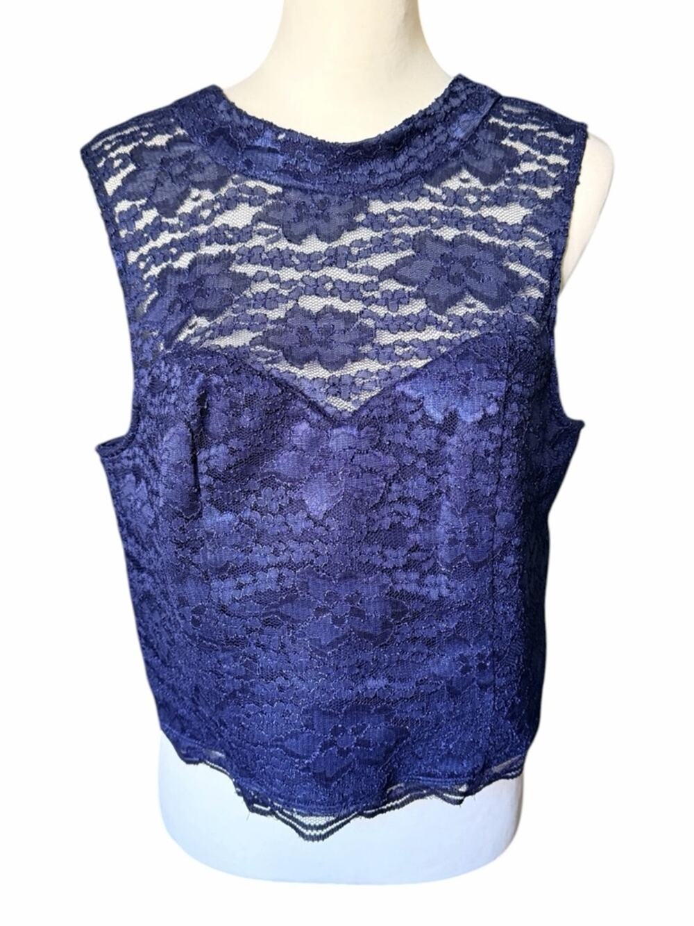 Venus Navy Blue Floral Lace Sleeveless Lace Size 16